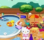Hello Kitty Cleaning Swimming Pool