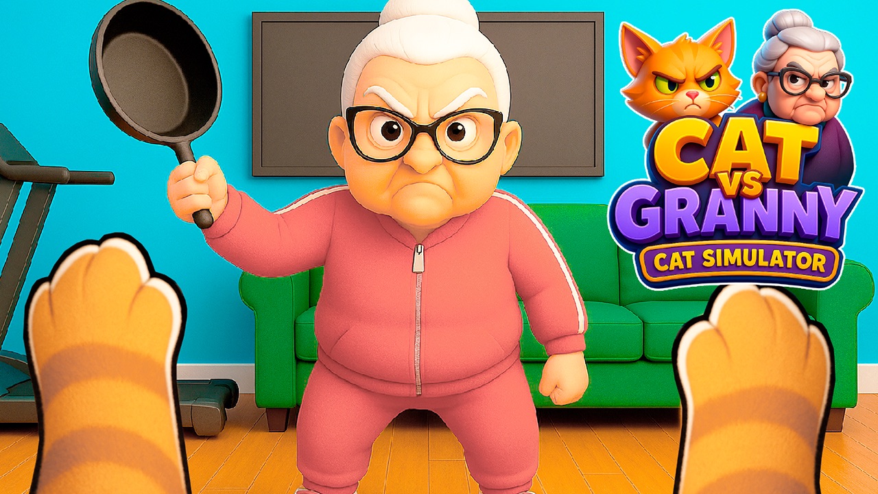 Image Cat vs Granny. Cat Simulator